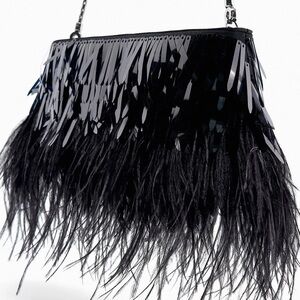 Zara Black Sequin & Feather Evening Clutch